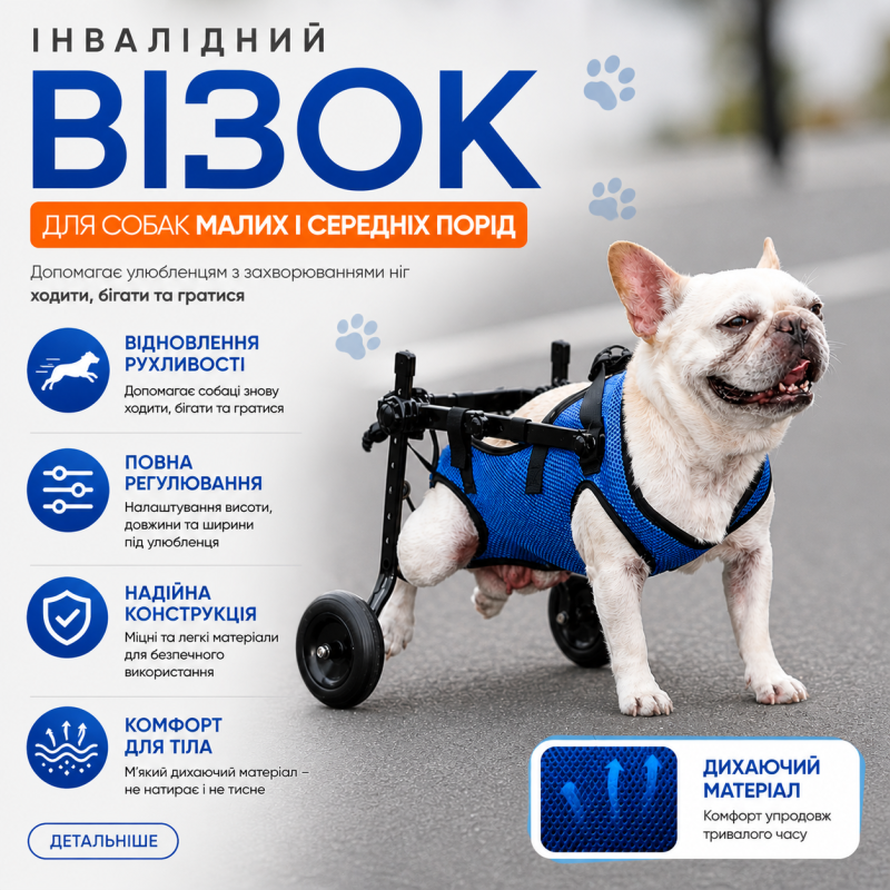 Інвалідний візок для собак з колесами для реабілітації та допомоги у ходьбі Інвалідний візок для собак з колесами для реабілітації та допомоги у ходьбі